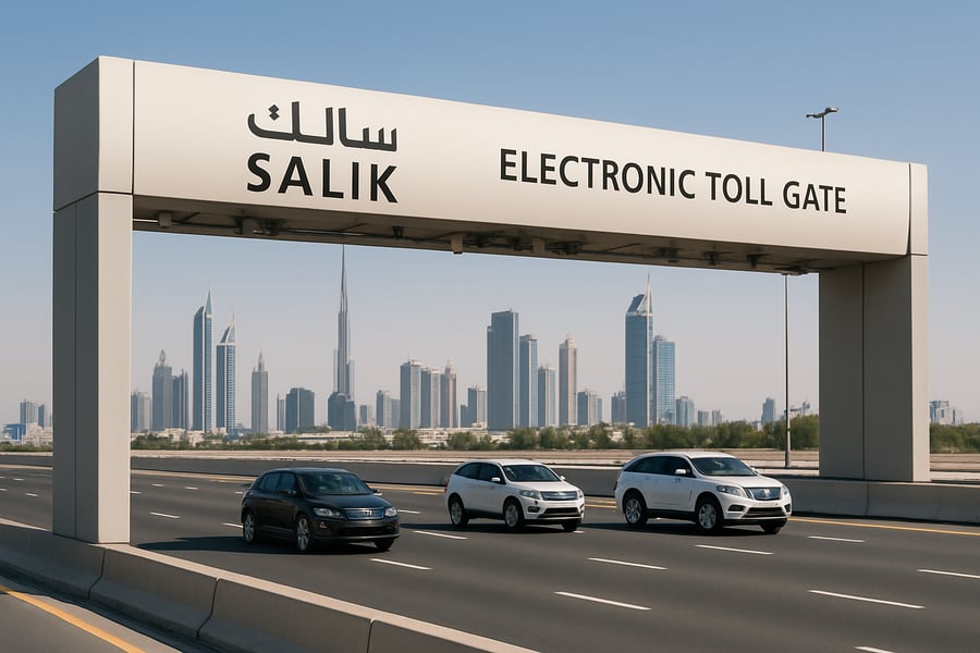 Electronic toll gate on a Dubai highway Electronic toll gate on a Dubai highway