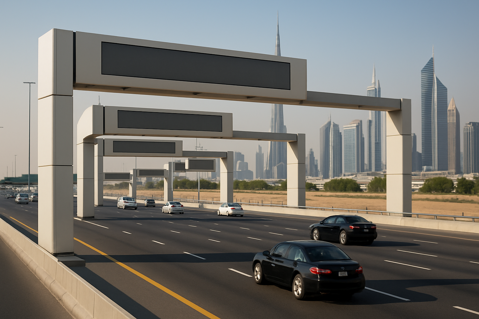 Electronic toll gates on a Dubai highway