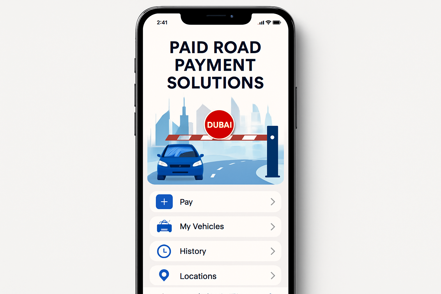 Mobile app for paid road payment solutions in Dubai